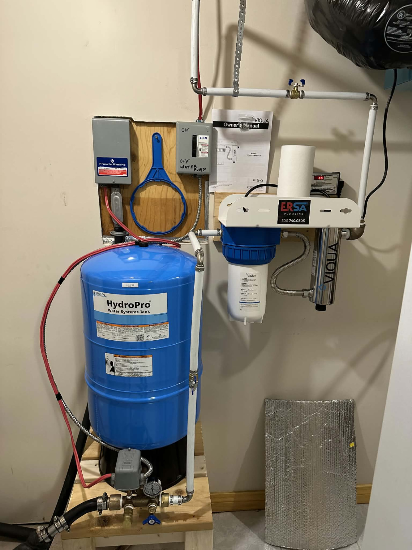 HydroPro pressure tank with Viqua UV water filtration system installed by ERSA Plumbing