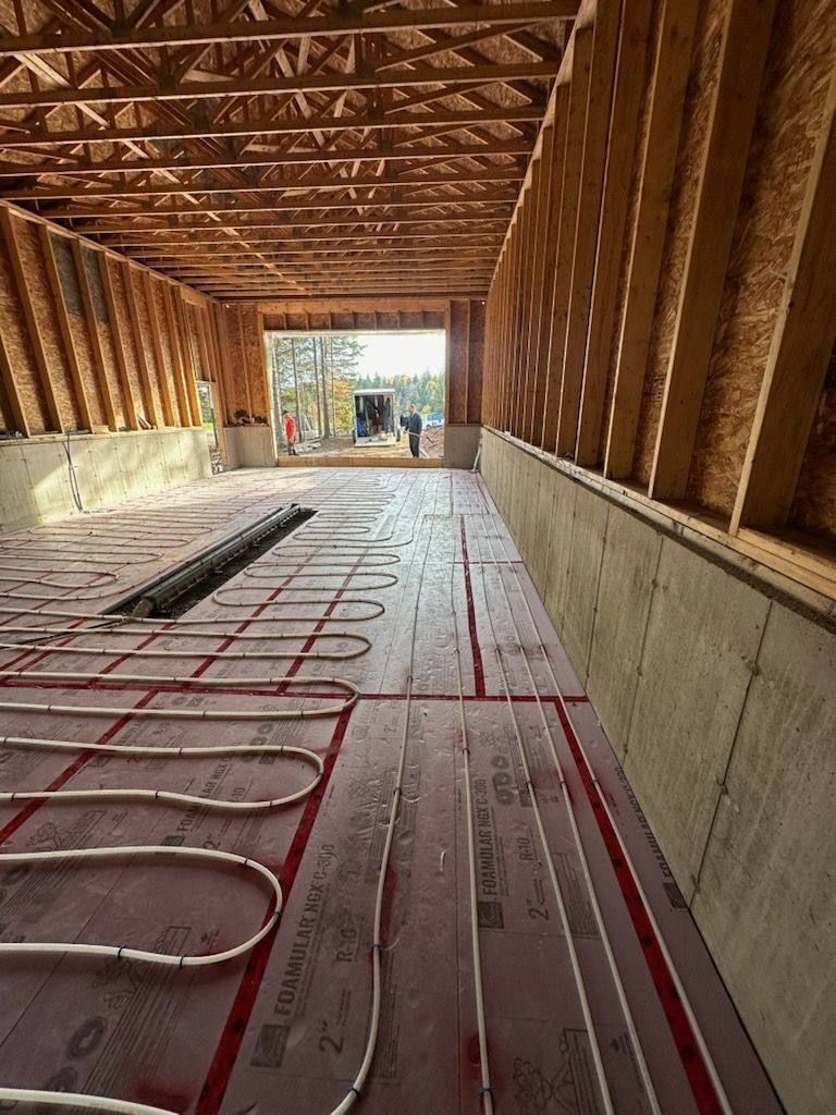 In-floor radiant heating lines installed before the concrete pour