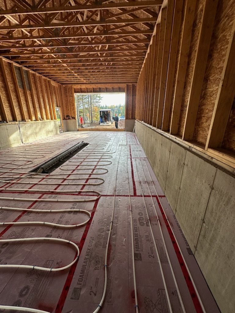 In-floor radiant heating lines installed before the concrete pour